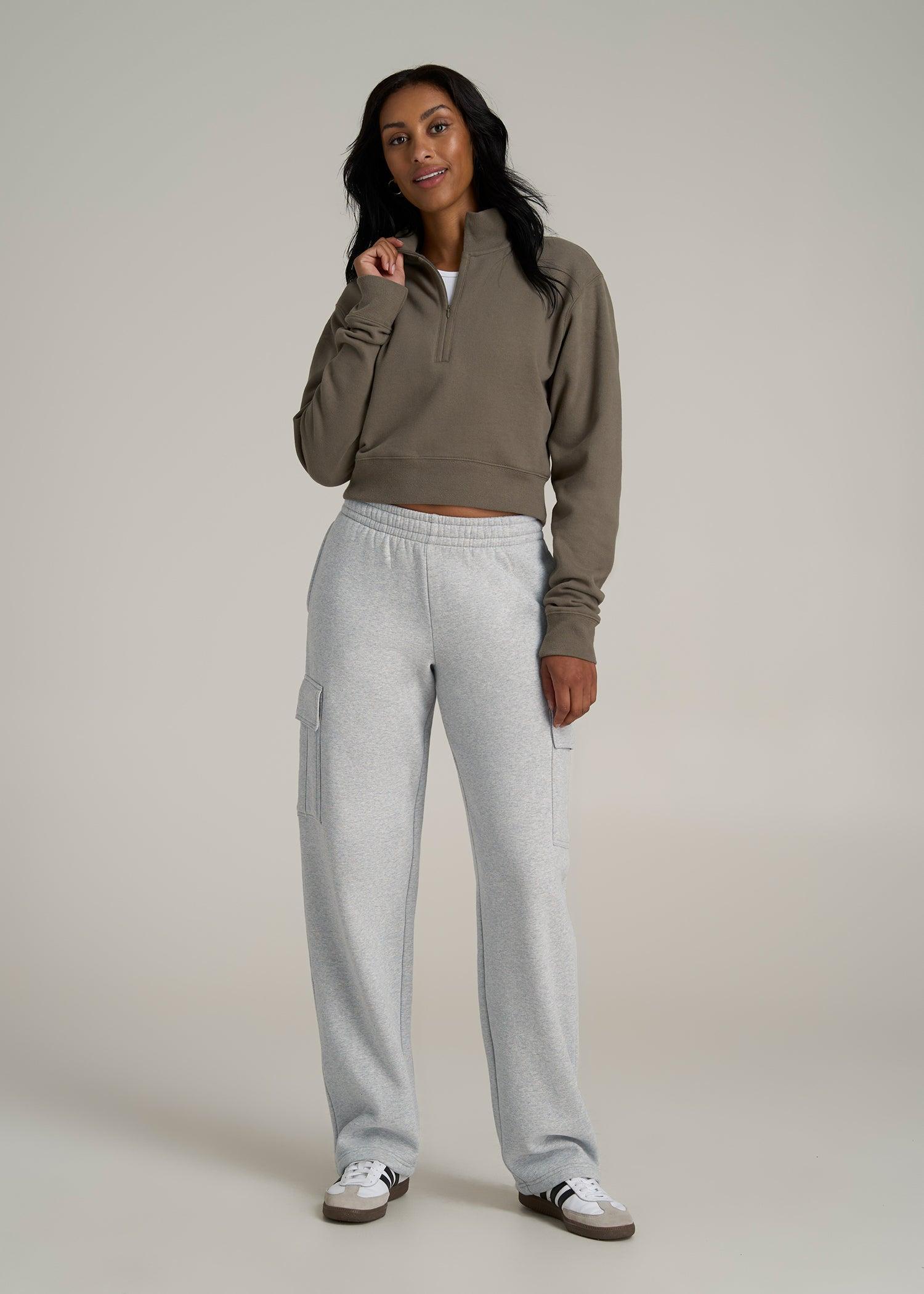 Mid Rise Cargo Fleece Sweatpants for Tall Women in Grey Mix Product Image