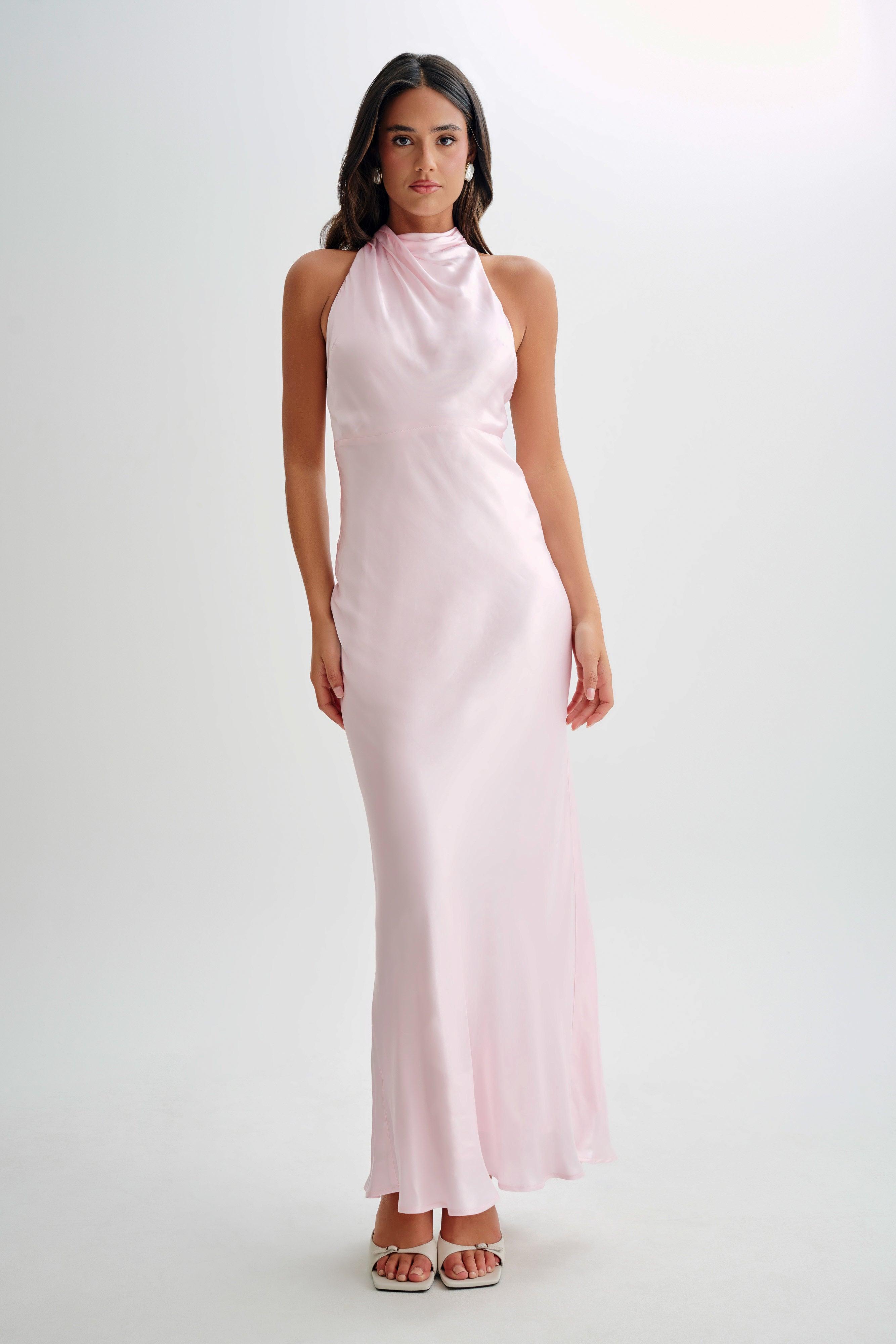 Esther Iridescent Satin Cowl Maxi Dress - Pale Pink Product Image