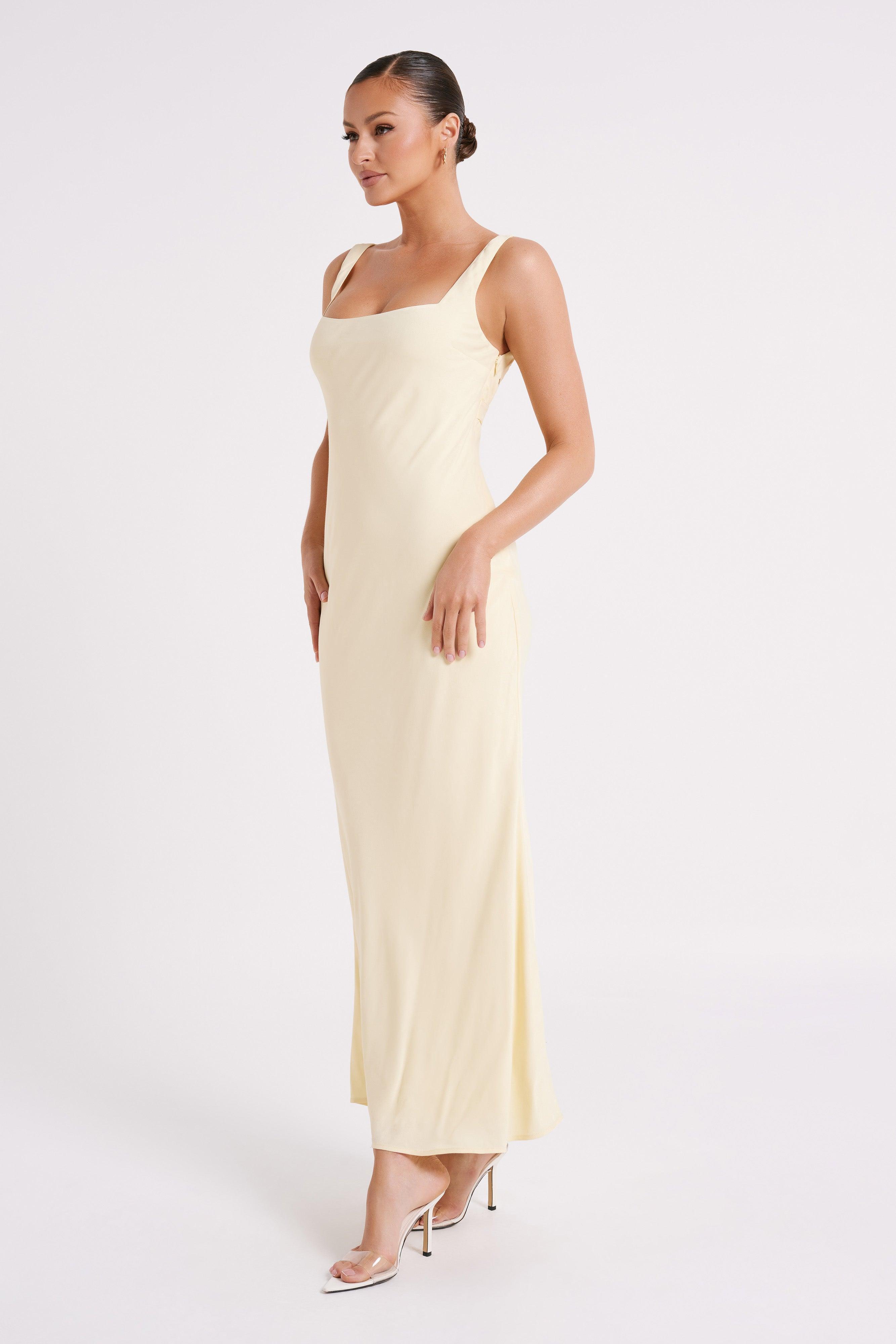 Ensley Satin Maxi Dress - Light Yellow Product Image