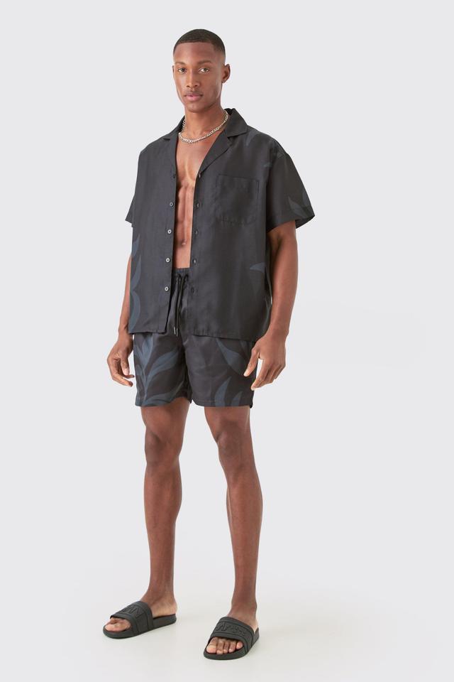 Boxy Printed Shirt And Swim Trunks Set | boohooMAN USA Product Image