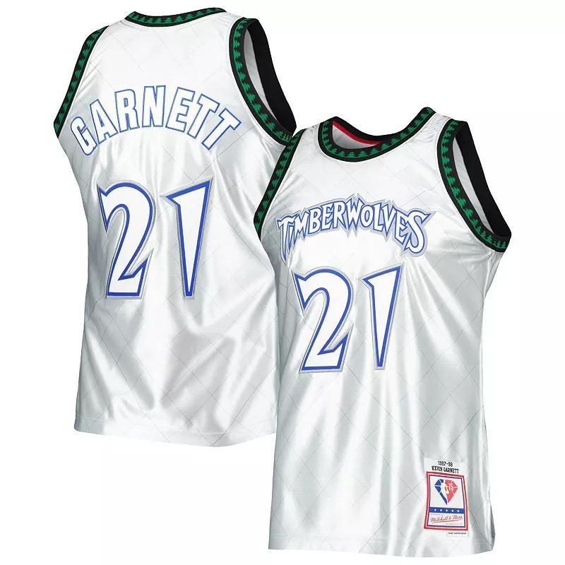 Mens Mitchell & Ness Kevin Garnett Platinum Minnesota Timberwolves 1997/98 Hardwood Classics 75th Anniversary Swingman Jersey Product Image