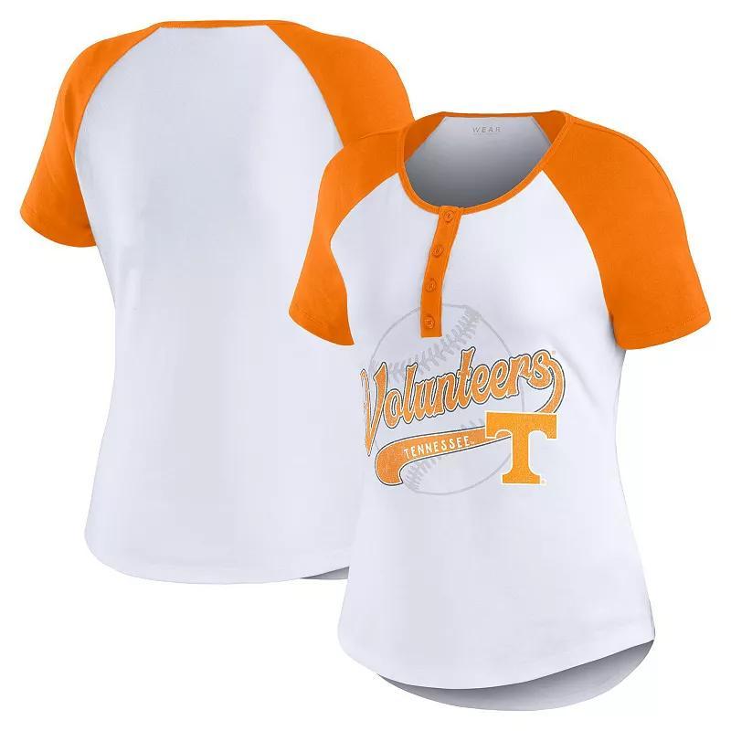 Wear by Erin Andrews Womens White Tennessee Volunteers Baseball Logo Raglan Henley T-Shirt Product Image