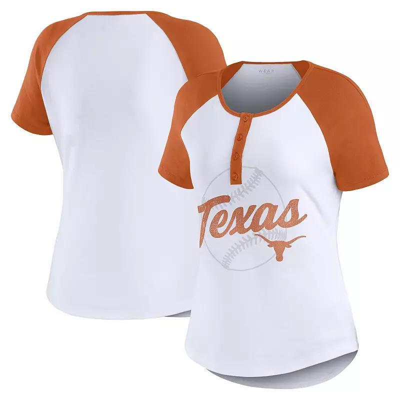 Womens WEAR by Erin Andrews Texas Longhorns Baseball Logo Raglan Henley T-Shirt Product Image