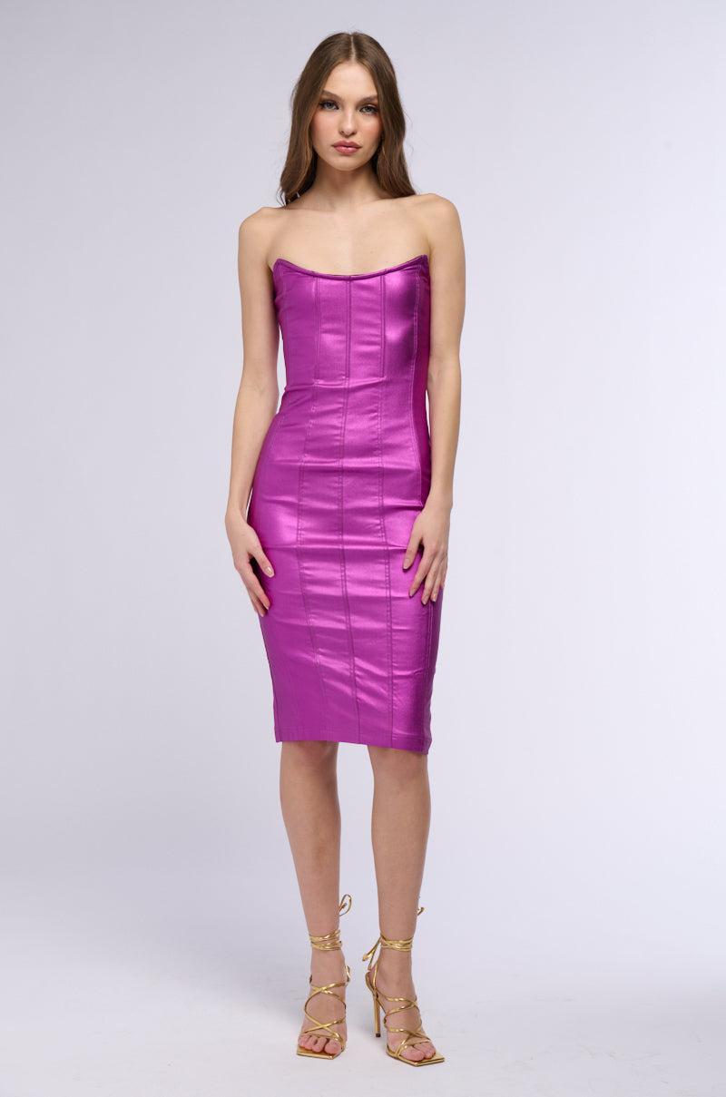 MEET ME IN THE METALLICS MIDI DRESS IN PURPLE Product Image