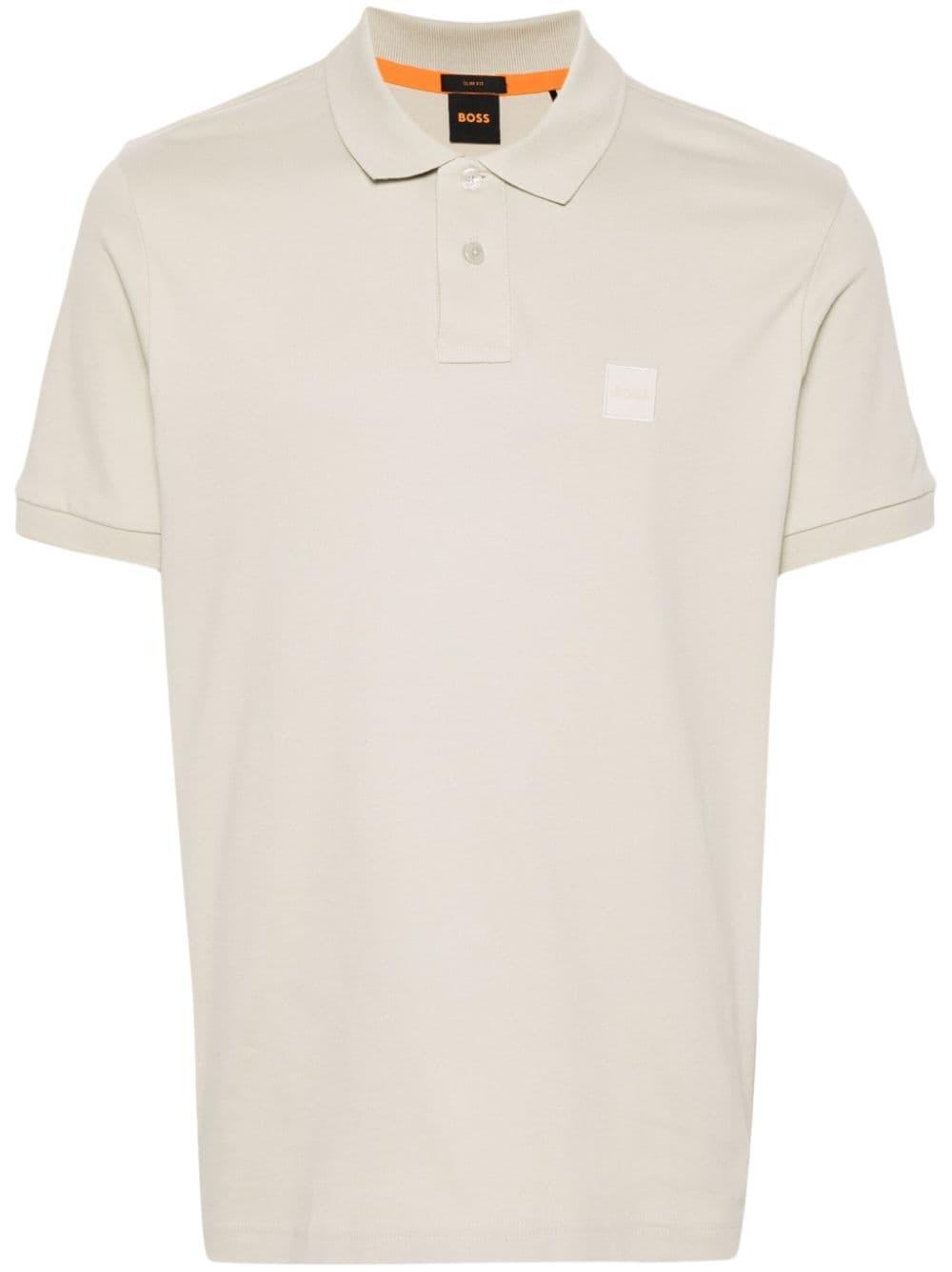 HUGO BOSS Stretch-cotton Slim-fit Polo Shirt With Logo Patch In Light Beige Product Image