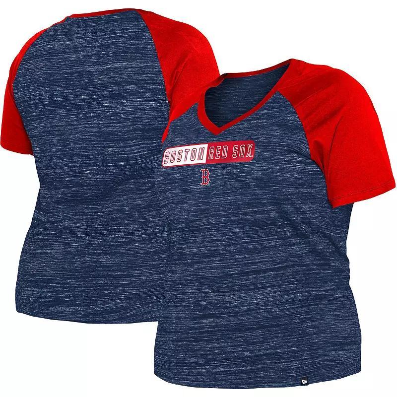 Womens New Era Boston Red Sox Plus Size Space Dye Raglan V-Neck T-Shirt Blue Product Image