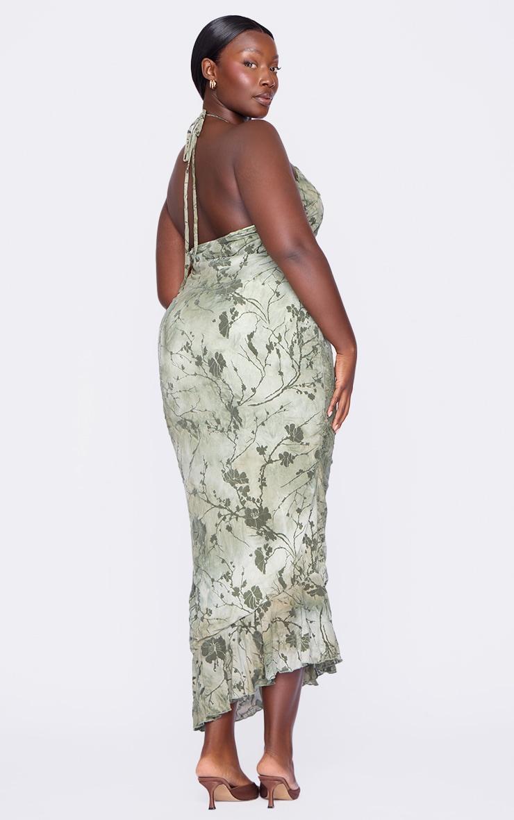 Plus Green Devore Halter Neck Maxi Dress Product Image