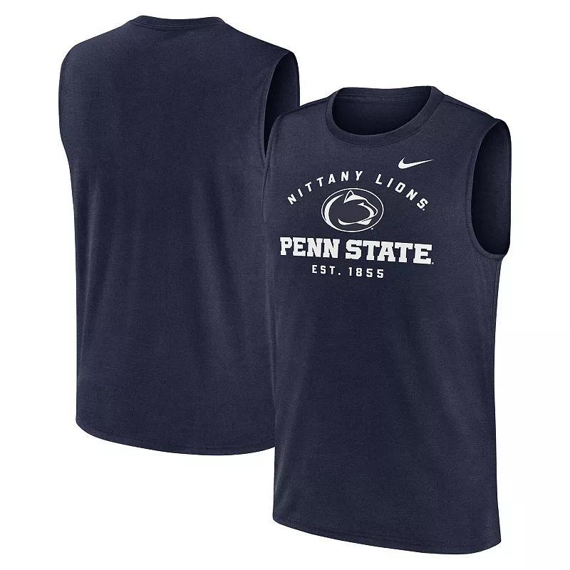 Mens Nike Penn State Nittany Lions Primetime Legend Lock Up Performance Muscle Tank Top Blue Product Image