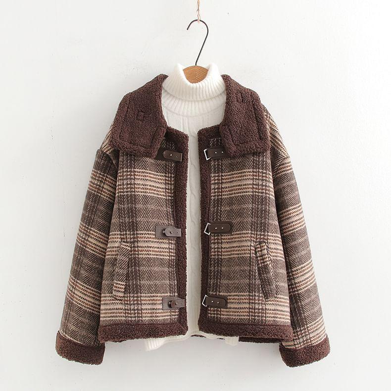 Collared Plaid Buckled Coat Product Image