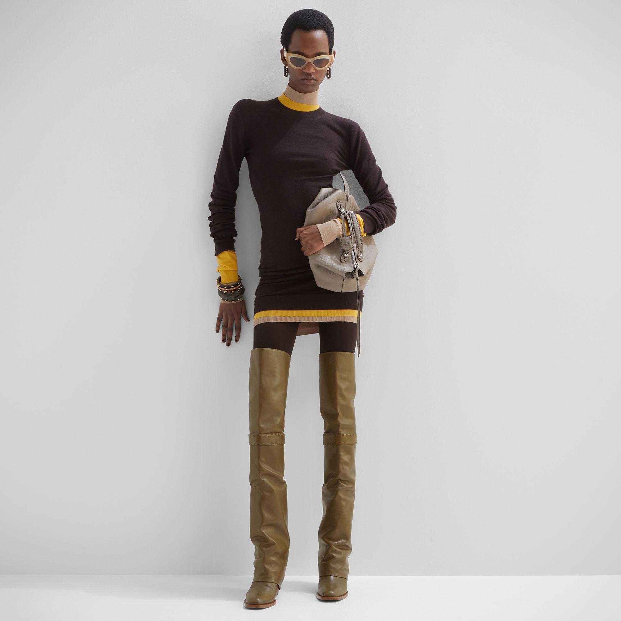 Fendi ShowGreen leather medium-heeled thigh-high boots Product Image