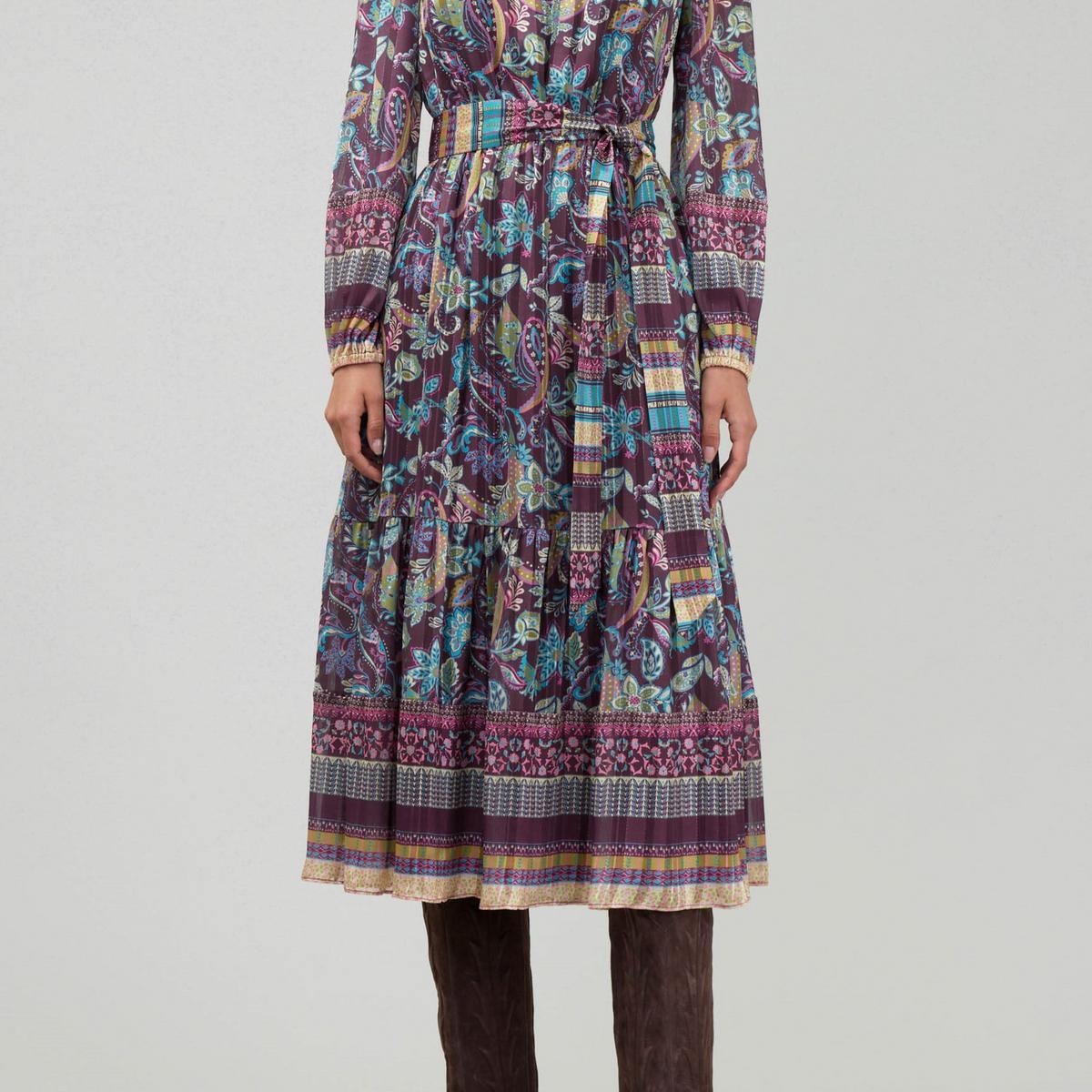 Belted Print Midi Dress Product Image