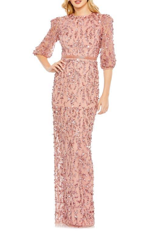 Mac Duggal Sequin Sheer Sleeve Sheath Gown Product Image