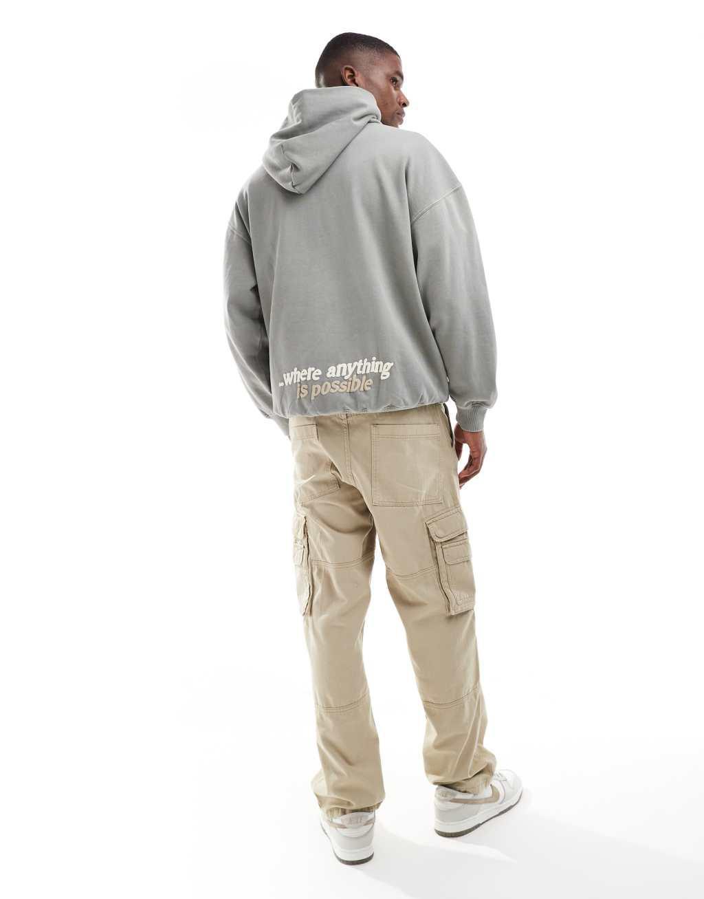 ONLY & SONS relaxed fit hoodie with NY print in washed light gray Product Image