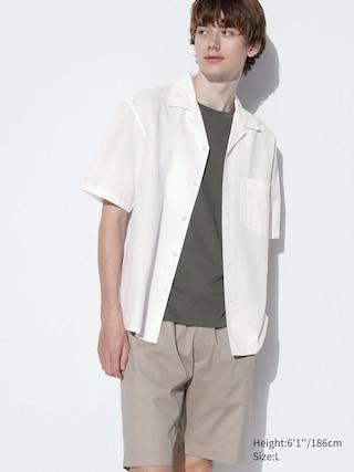 Mens Cotton Linen Open Collar Shirt Short-Sleeve White Small UNIQLO US Product Image