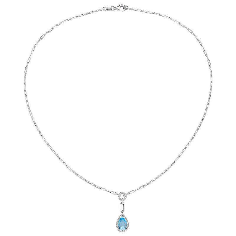 Sterling Silver Blue Topaz & Lab-Created White Sapphire Pendant Necklace, Womens Product Image