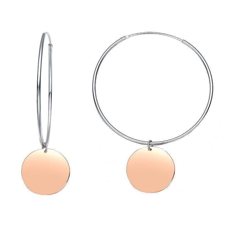 18k Rose Gold Over Silver Dangle Hoop Earrings, Womens, Two Tone Product Image