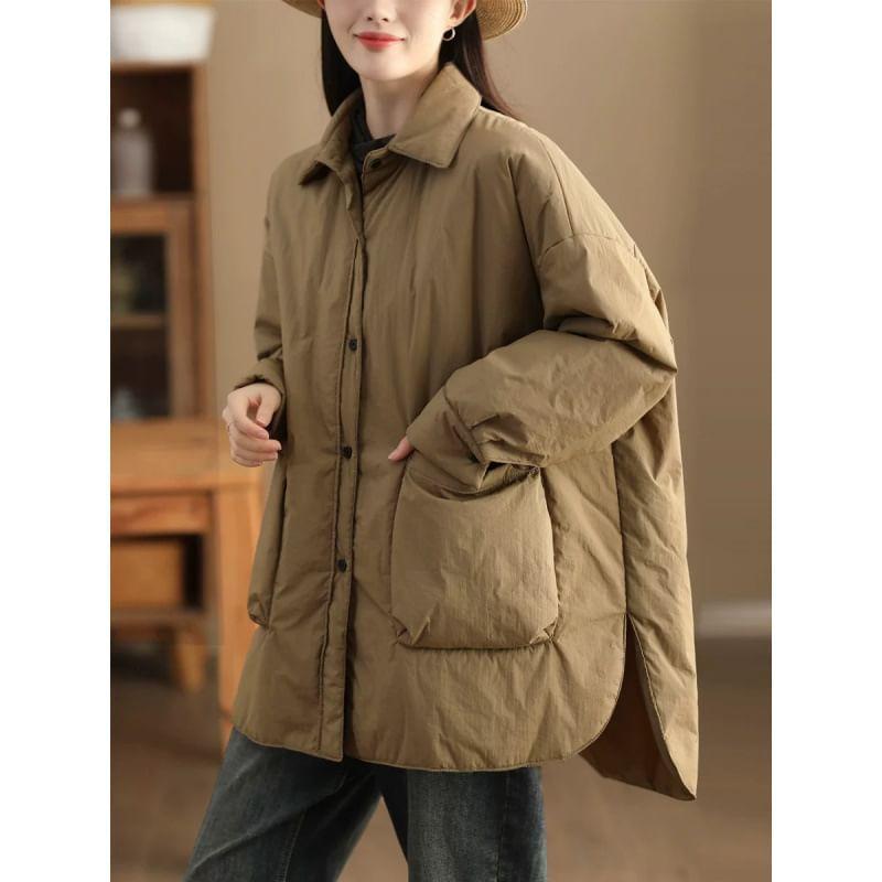 Collared Plain Padded Button-Up Coat Product Image