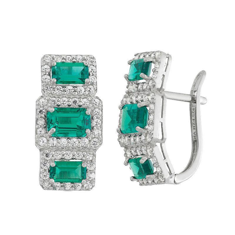 Designs by Gioelli Sterling Silver Simulated Emerald & Lab-Created White Sapphire Drop Earrings, Womens Product Image