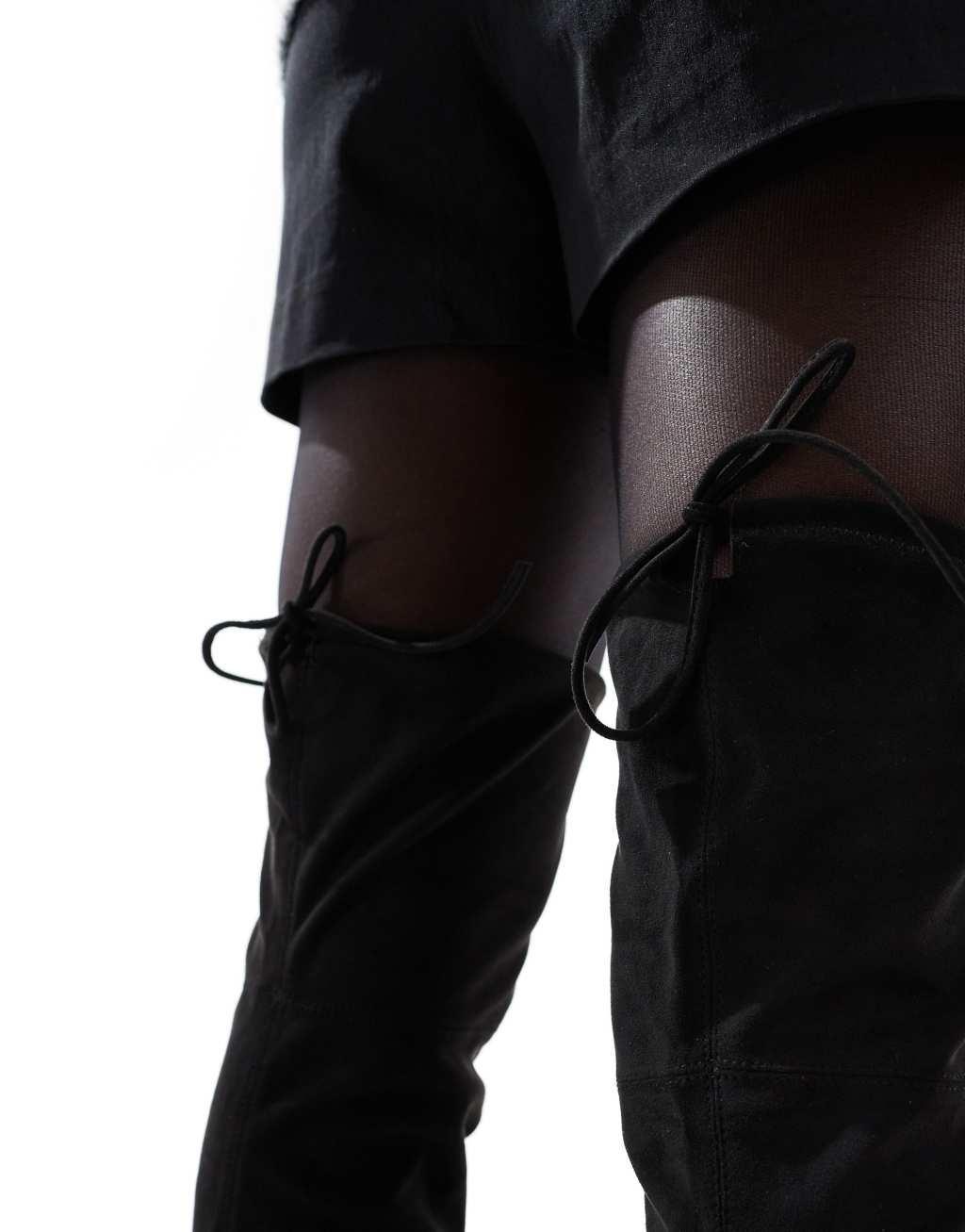 Bershka over the knee stretch boots in black Product Image