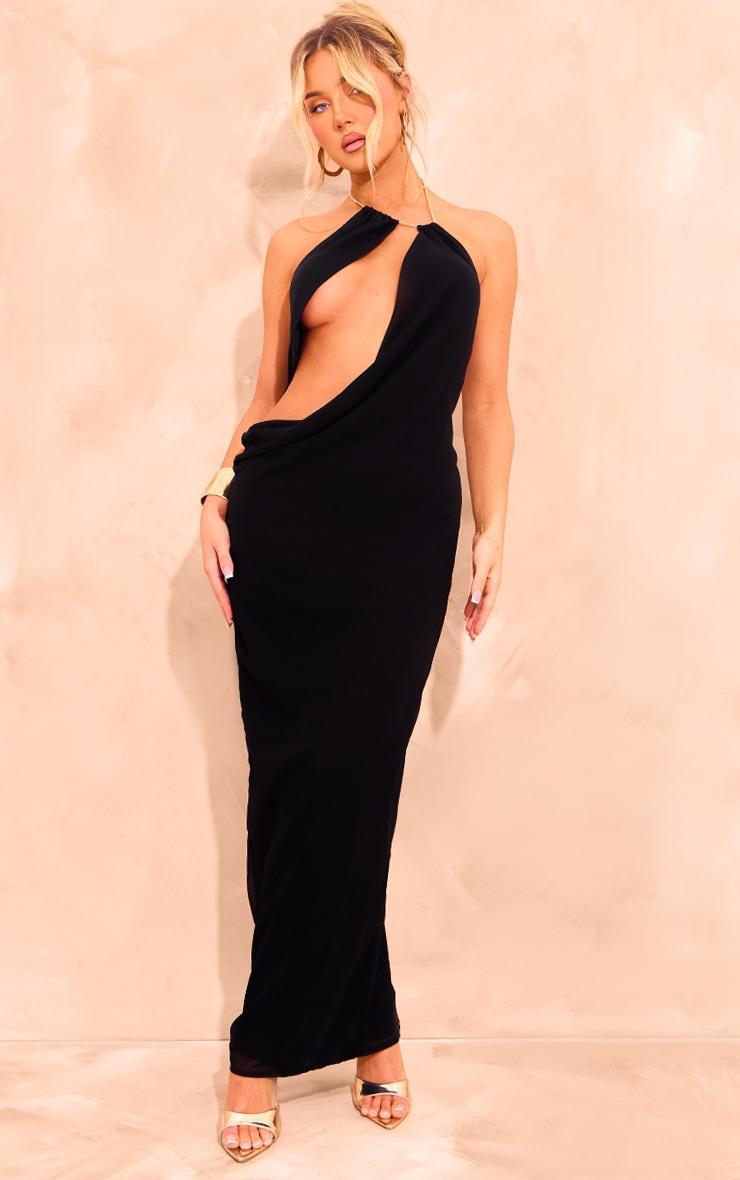 Black Chiffon Cut Out Halterneck Maxi Dress Product Image