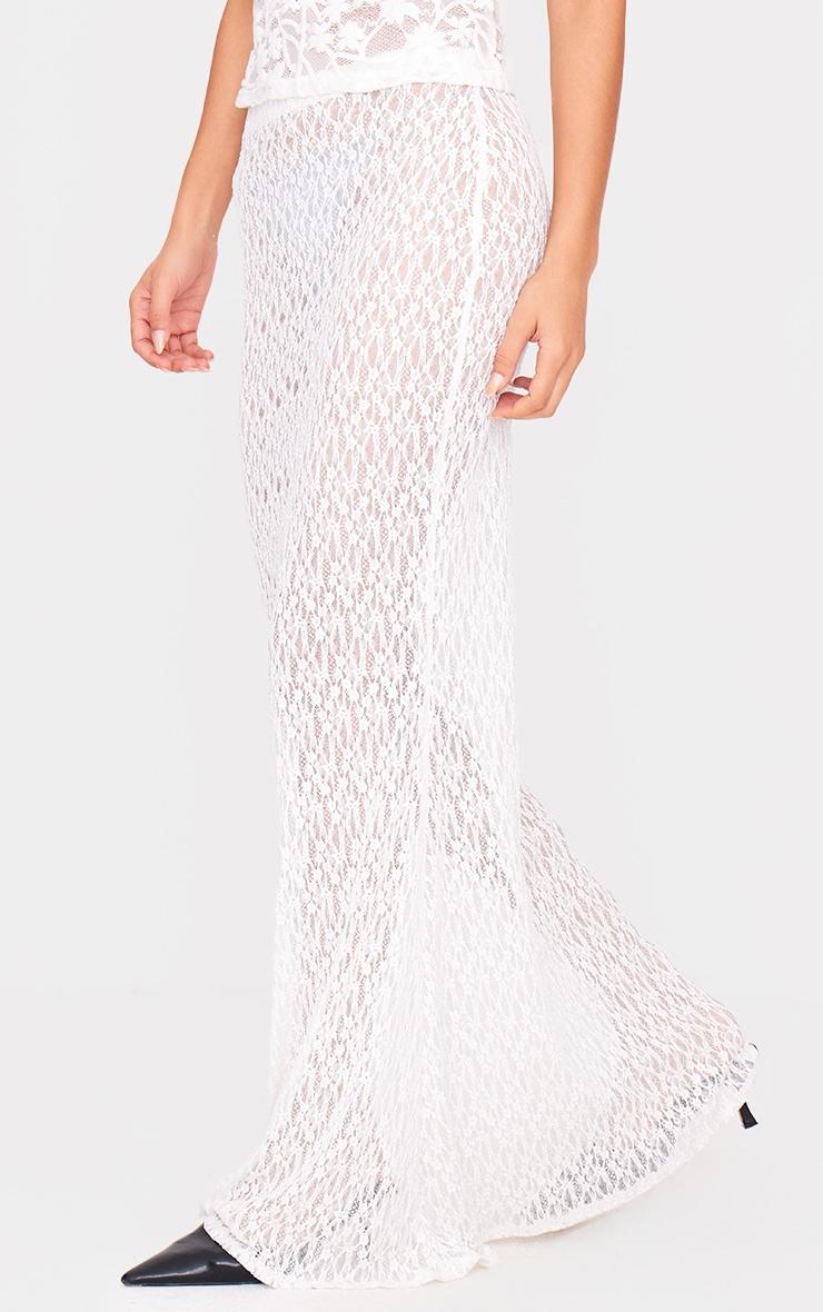 Cream Textured Lace Sheer Maxi Skirt Product Image