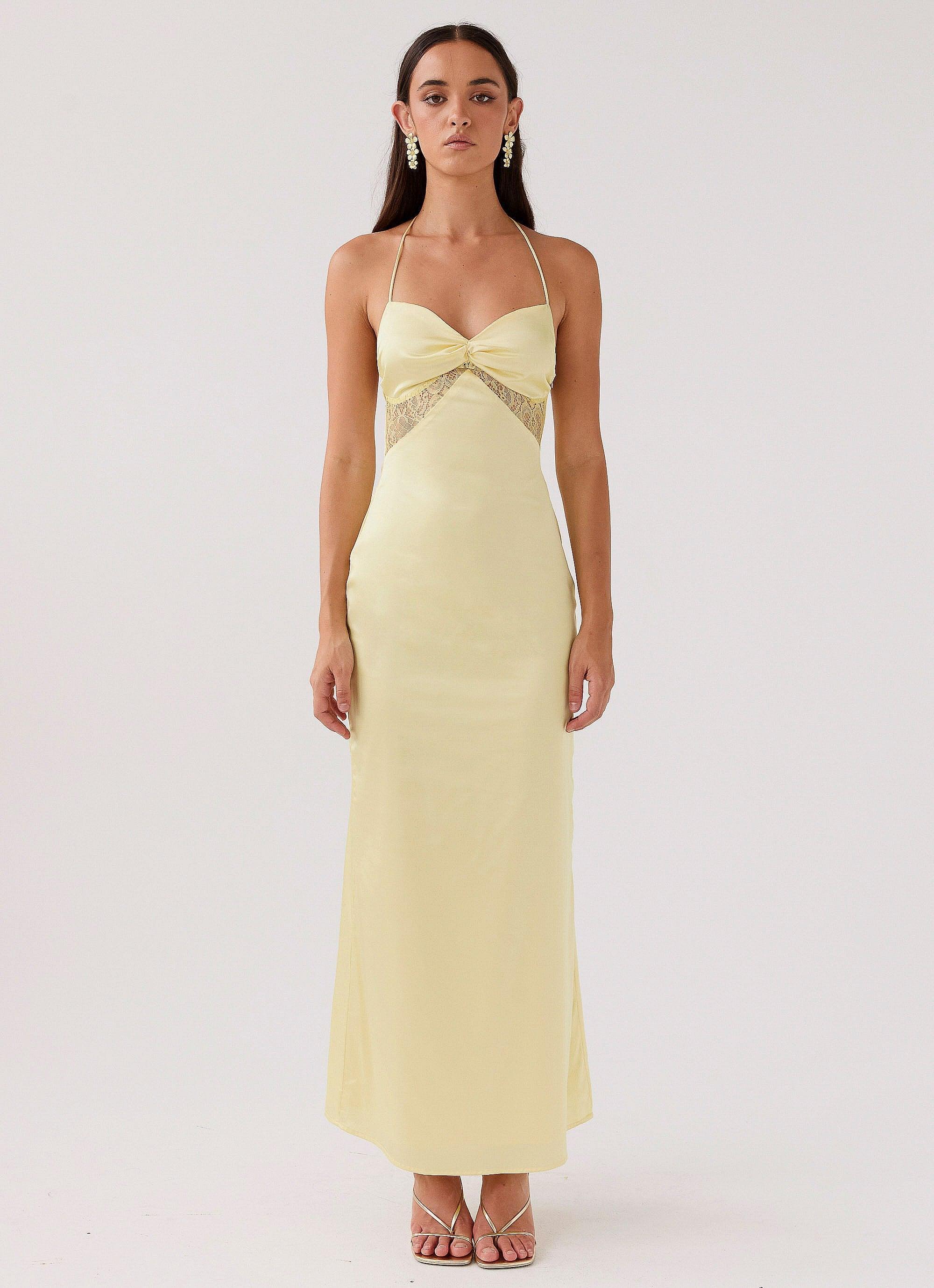 Dream Sight Lace Satin Maxi Dress - Lemon Product Image