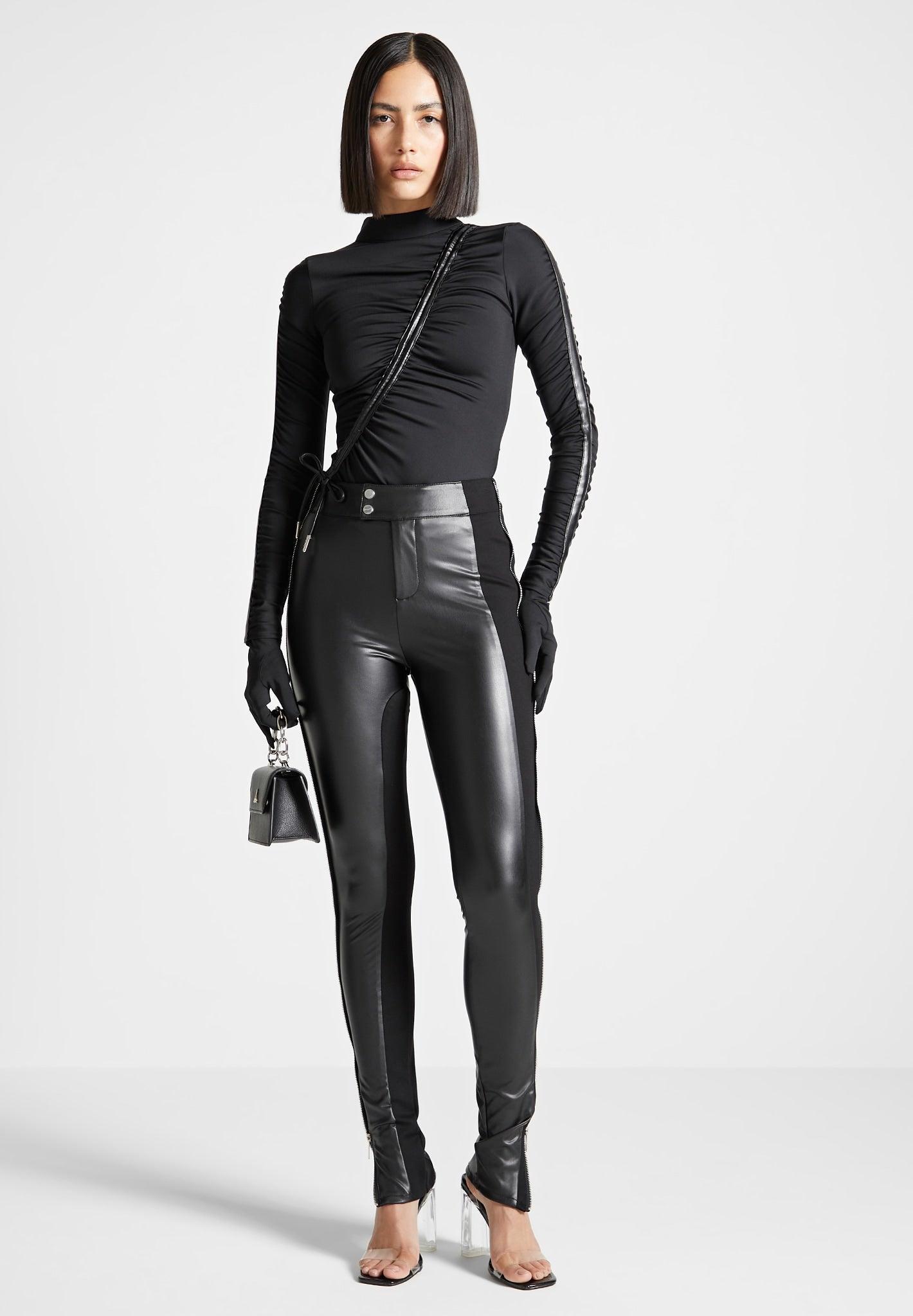 Split Leather Leggings - Black Female Product Image