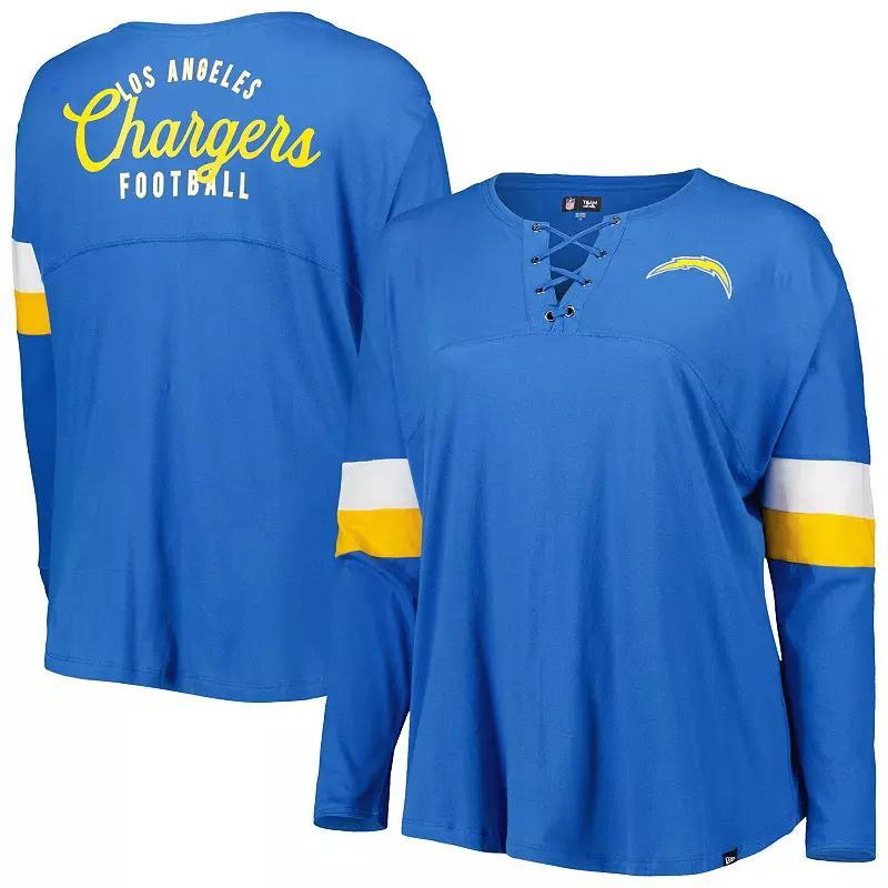 Womens New Era Powder Blue Los Angeles Chargers Plus Size Athletic Varsity Lace-Up V-Neck Long Sleeve T-Shirt Product Image