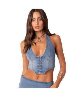 Katrina lace up denim corset Product Image