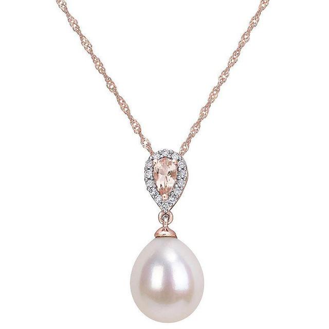 Stella Grace 10k Rose Gold Morganite, Freshwater Cultured Pearl & Diamond Accent Pendant Necklace, Womens White Product Image