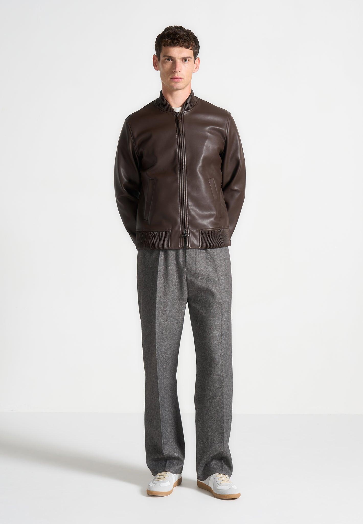 Leather Bomber Jacket - Brown Male Product Image