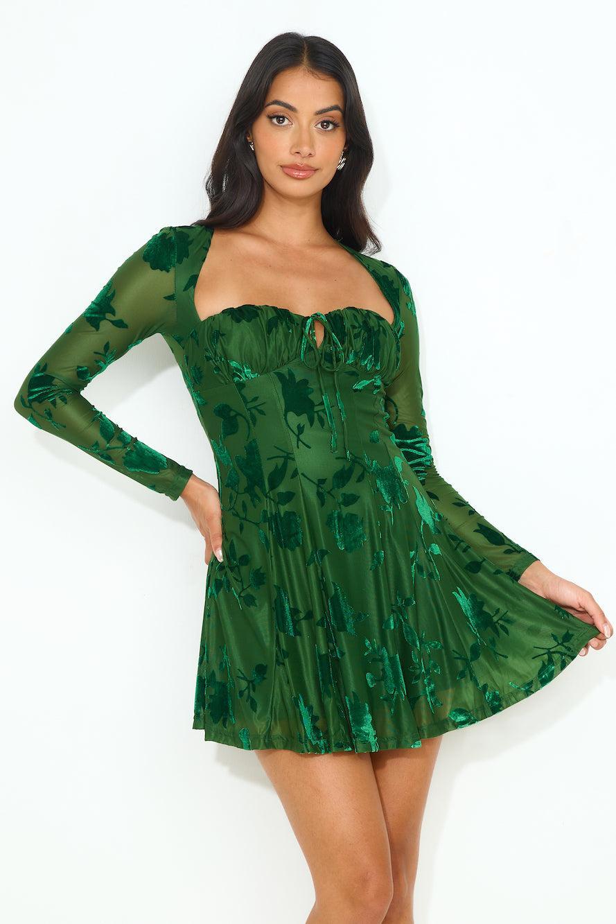 New City Long Sleeve Mini Dress Green Product Image