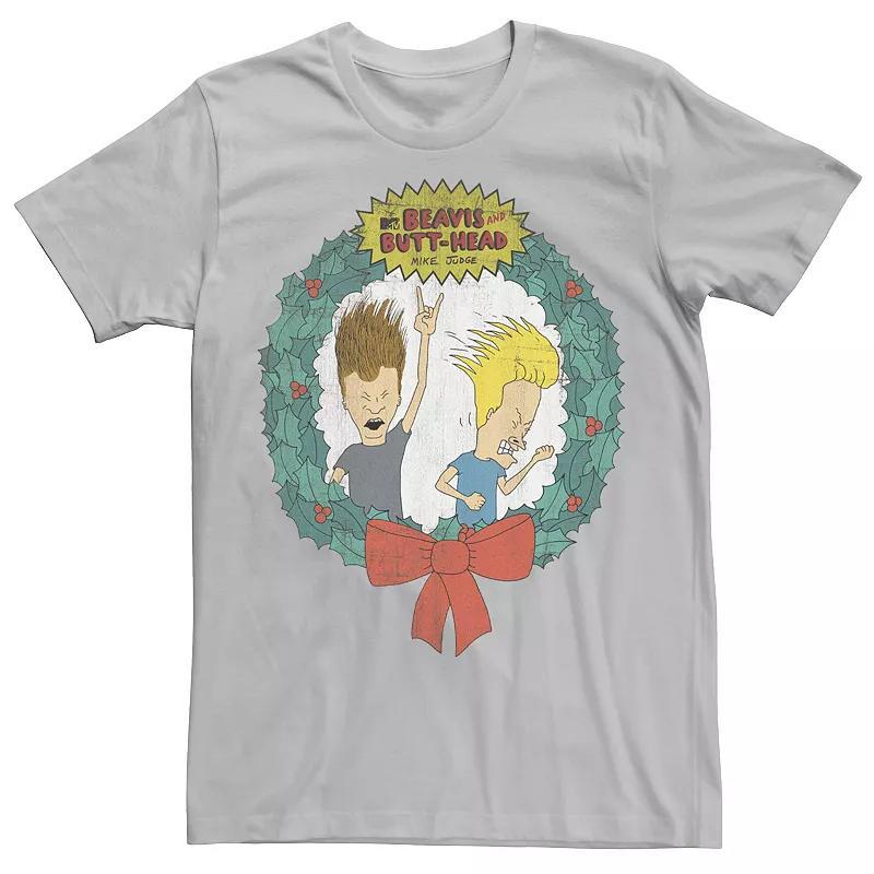 Mens Cartoon Network Beavis and Butthead Christmas Wreath Tee Product Image