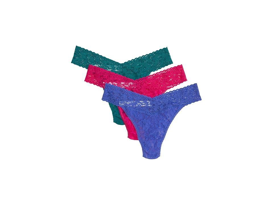 Hanky Panky Signature Lace Original Rise Thong 3 Pack (Night Forest Green/Glo Pink/African Violet 1) Women's Underwear Product Image