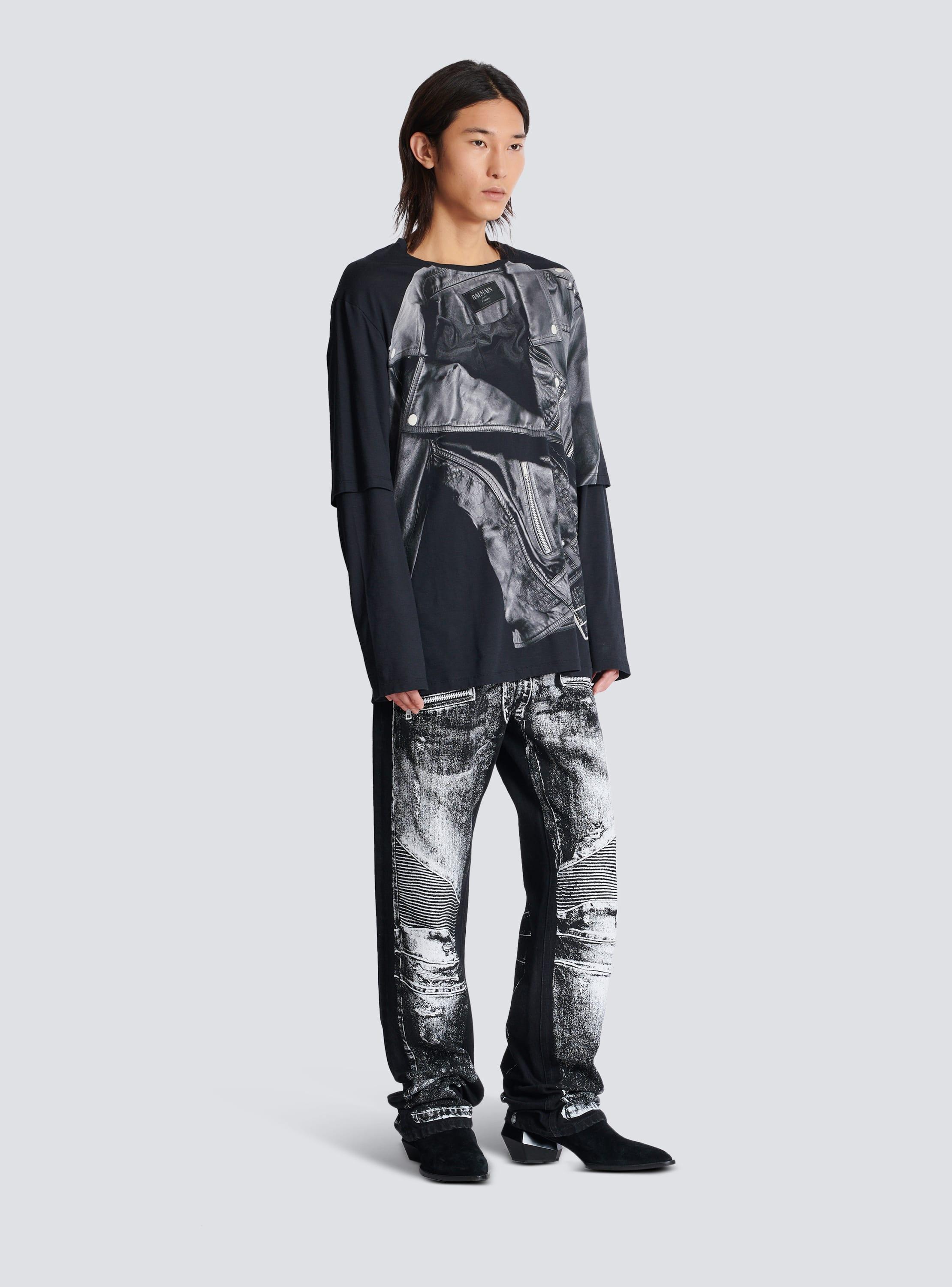 Long-sleeved T-shirt with biker jacket print Product Image