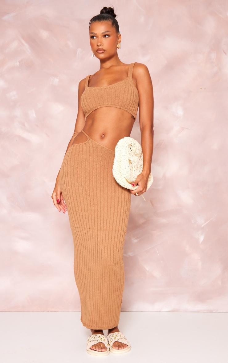 Tan Wide Rib Knitted Maxi Skirt product image