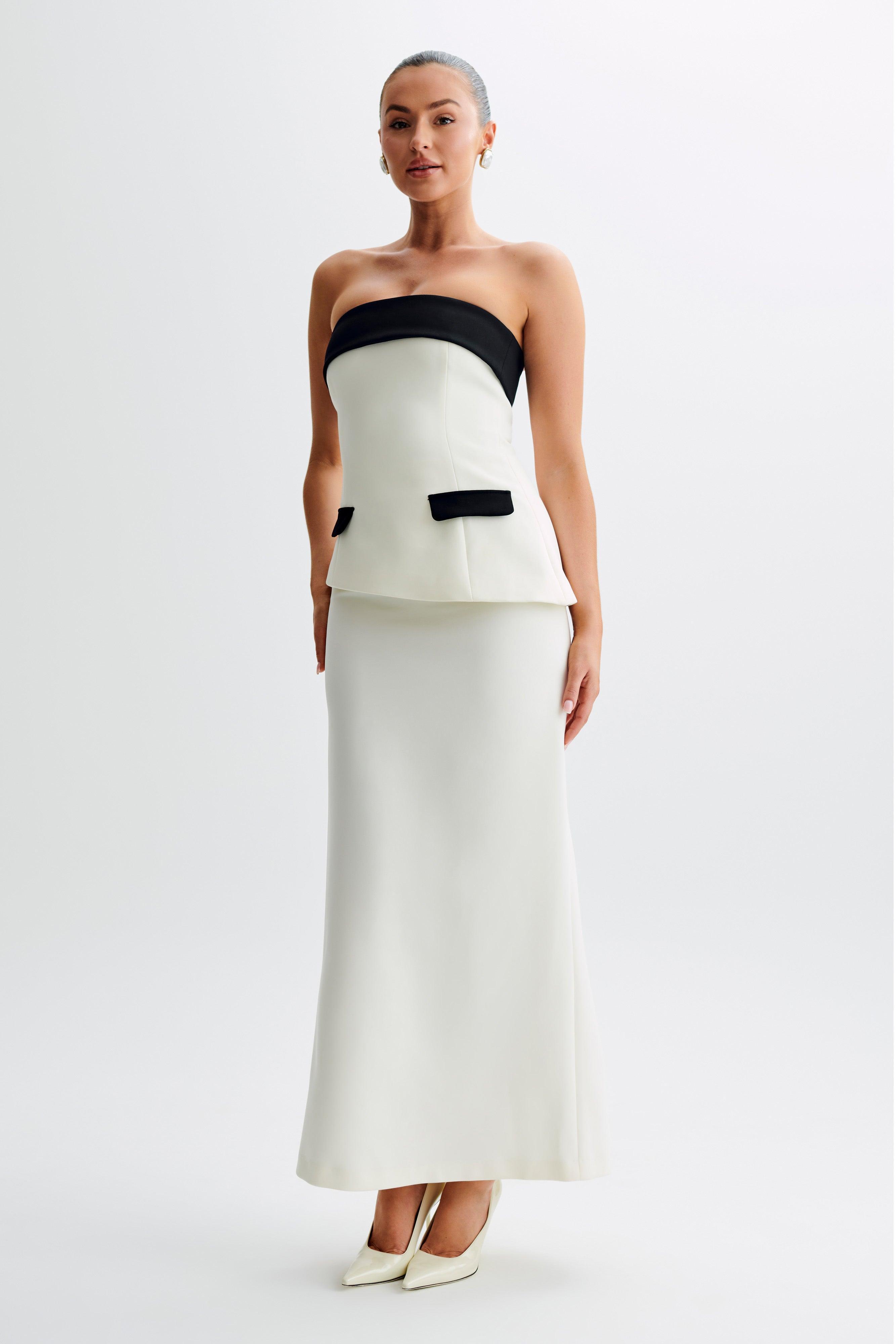 Micah Contrast Suiting Strapless Top - White Product Image