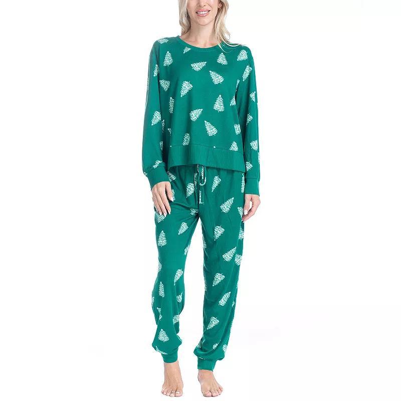 Womens Ocean Pacific Fuzzy Feelings Long Sleeve Pajama Shirt & Pajama Bottoms Sleep Set Product Image