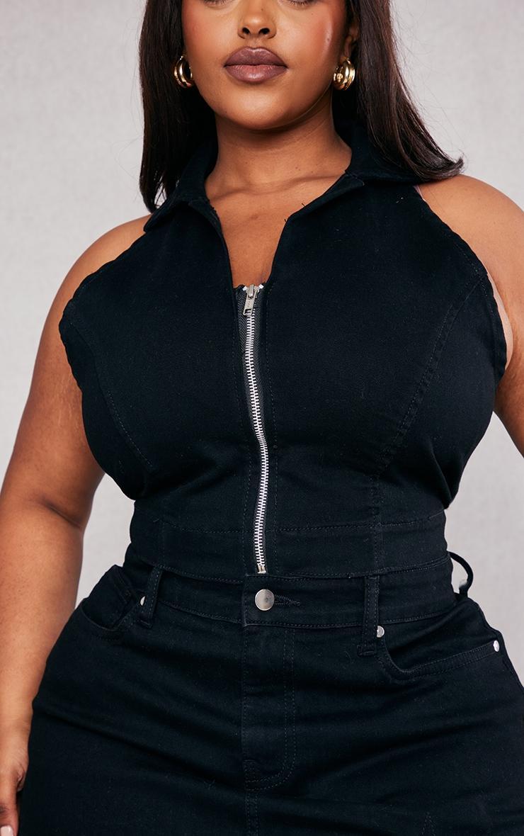 Plus Black Zip Up Denim Vest Product Image