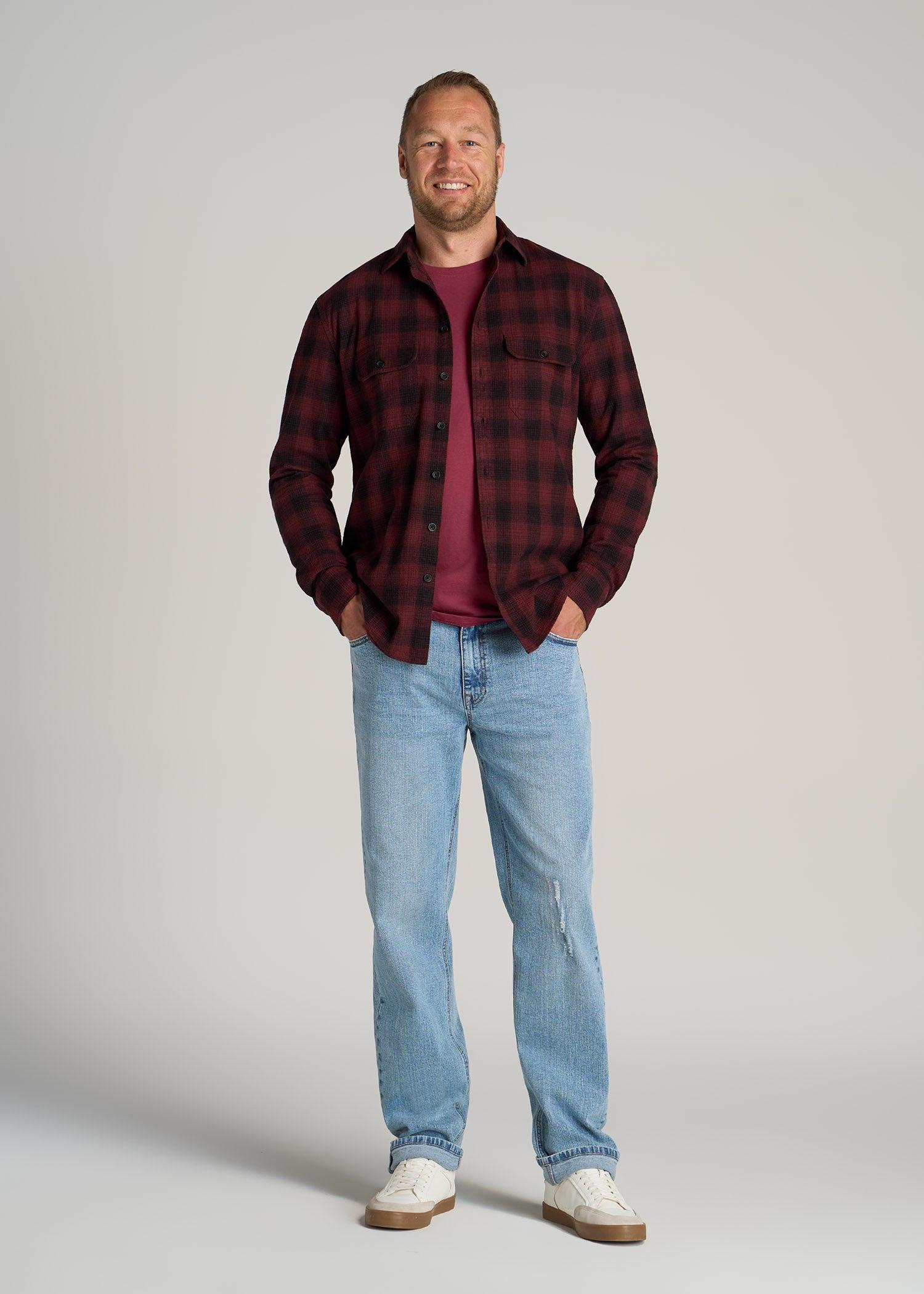 LJ&S Men's Tall Heavy Flannel Shirt in Army Plaid-Black & Sumac Red Product Image