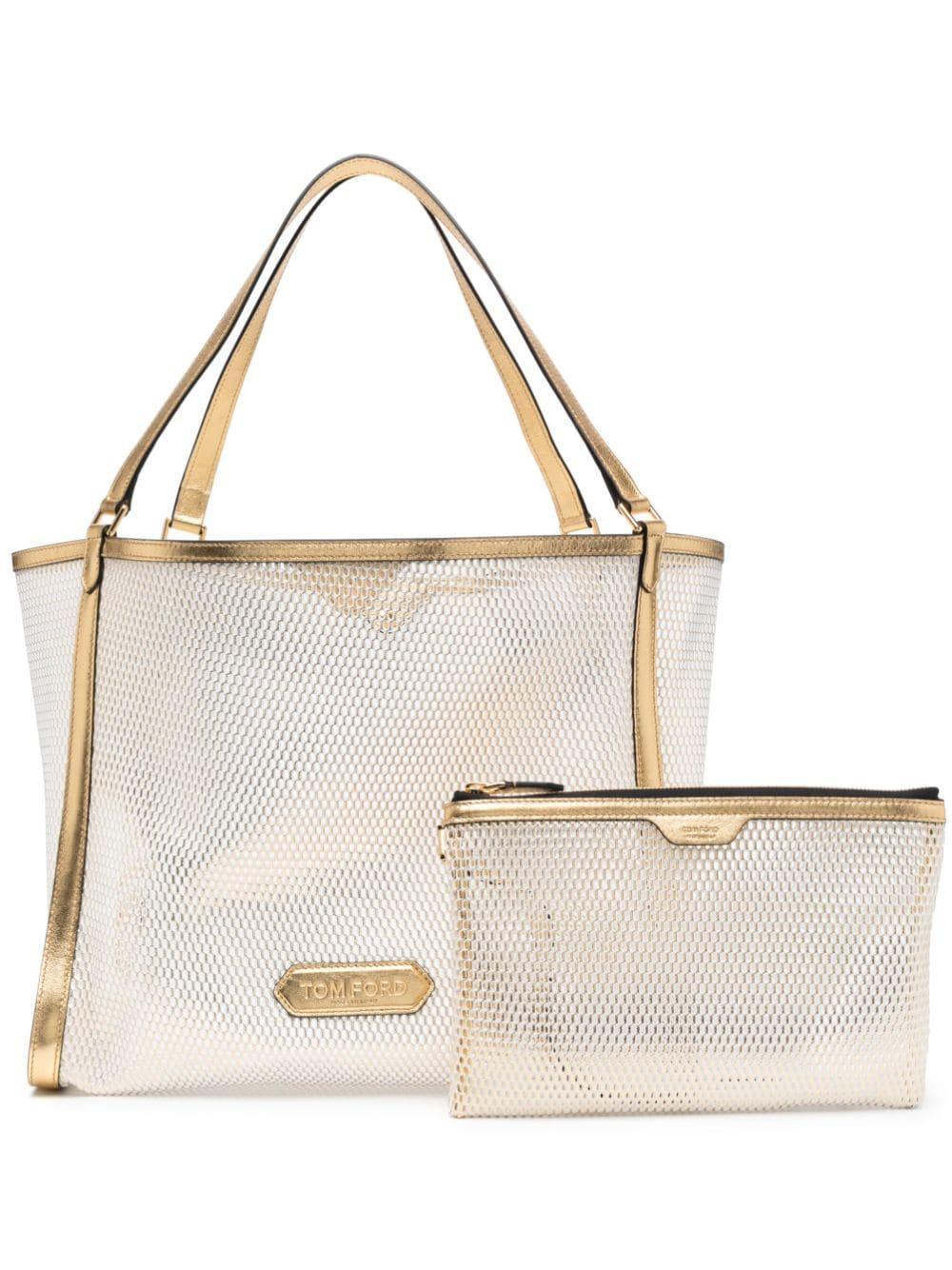 TOM FORD Metallic Mesh Medium Tote Bag In Gold Product Image