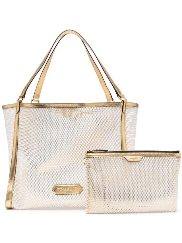 TOM FORD Metallic Mesh Medium Tote Bag In Gold Product Image