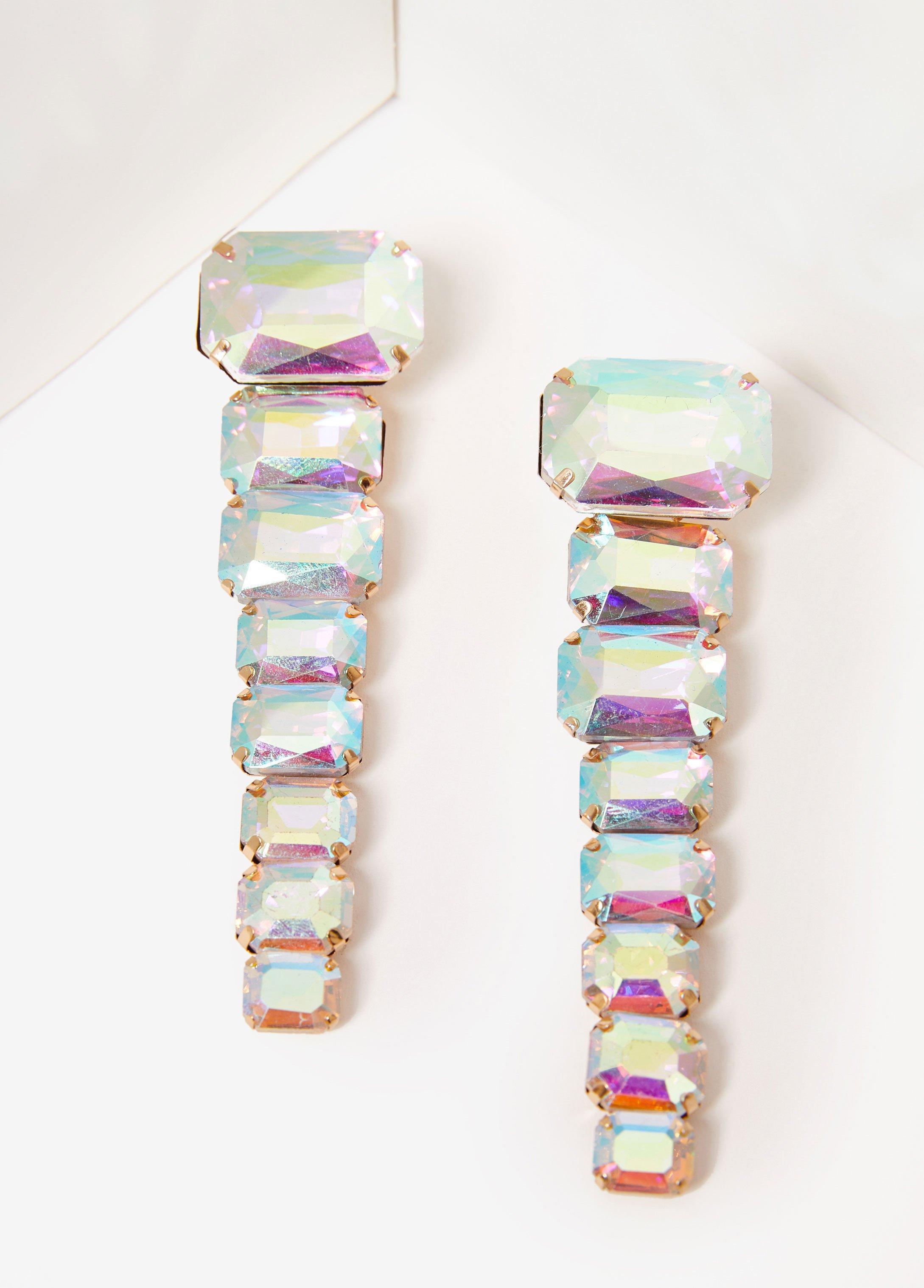 Plus Size Tiered Iridescent Crystal Earrings Ashley Stewart Product Image