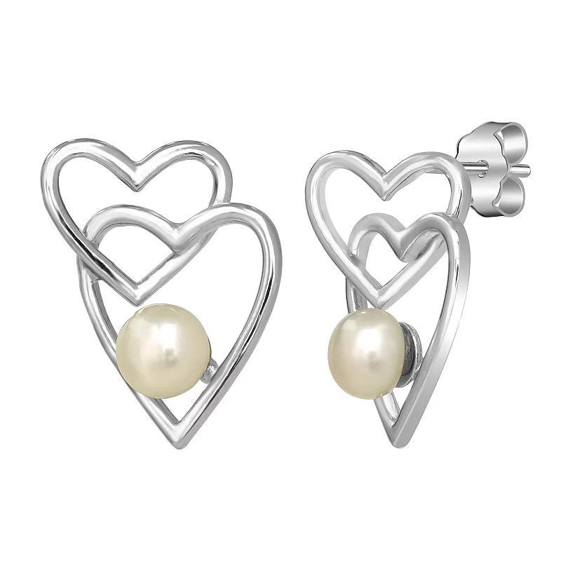 Gemistry Sterling Silver Freshwater Cultured Pearl Double Heart Stud Earrings, Womens Product Image