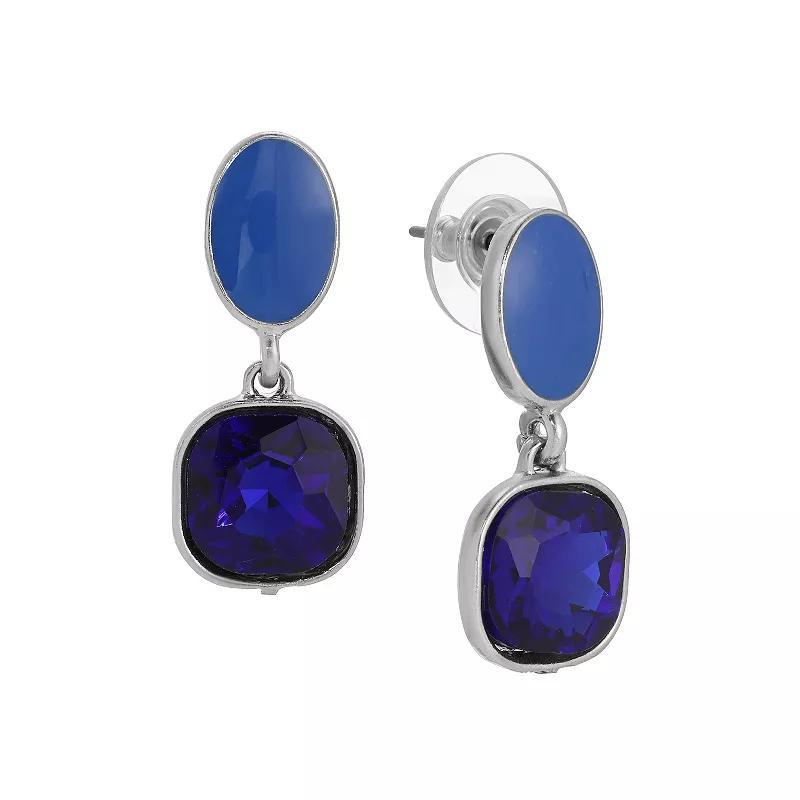 1928 Silver Tone Blue Double Drop Post Earrings, Womens Product Image