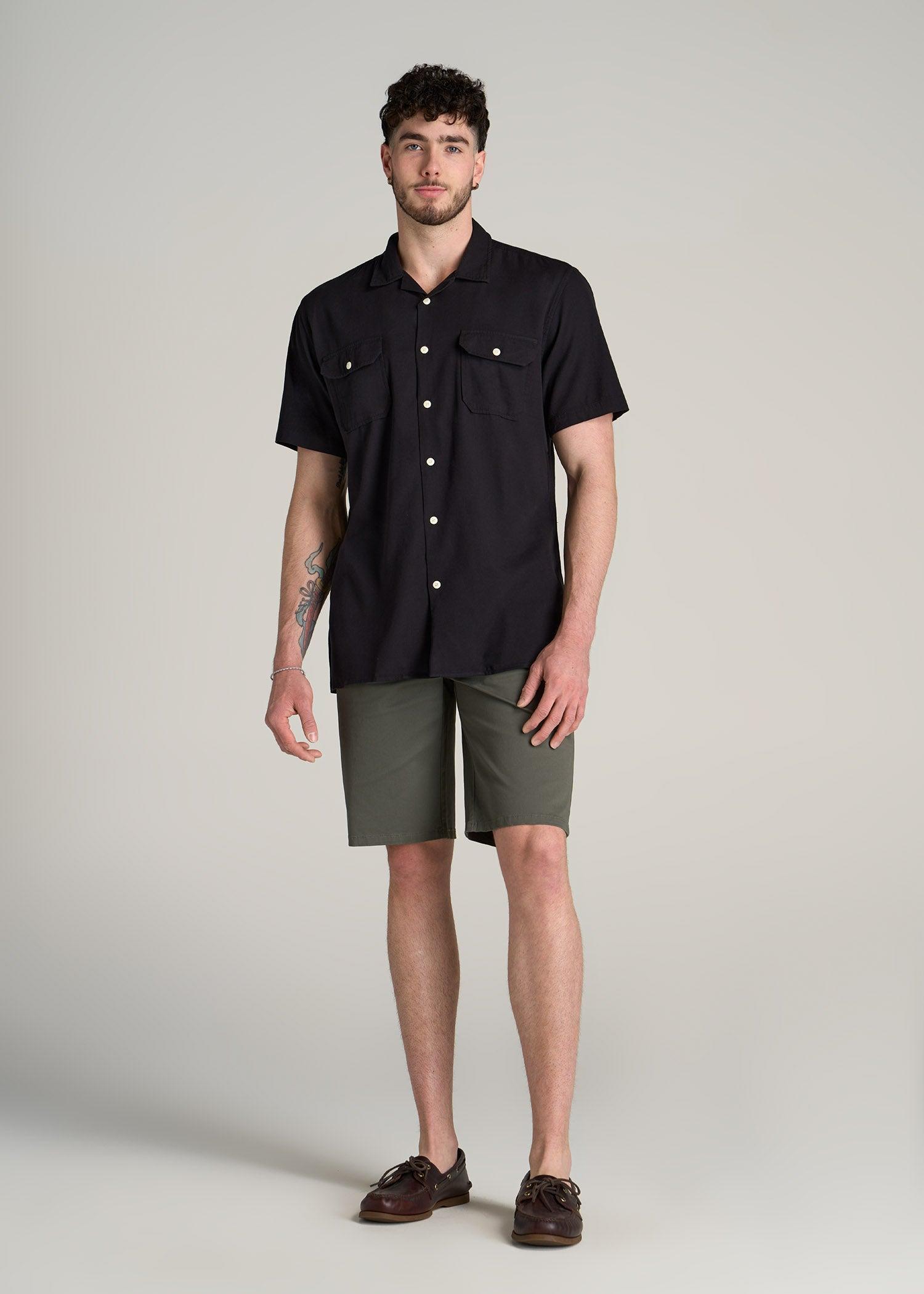 LJ&S Two-Pocket Camp Shirt for Tall Men in Black Product Image