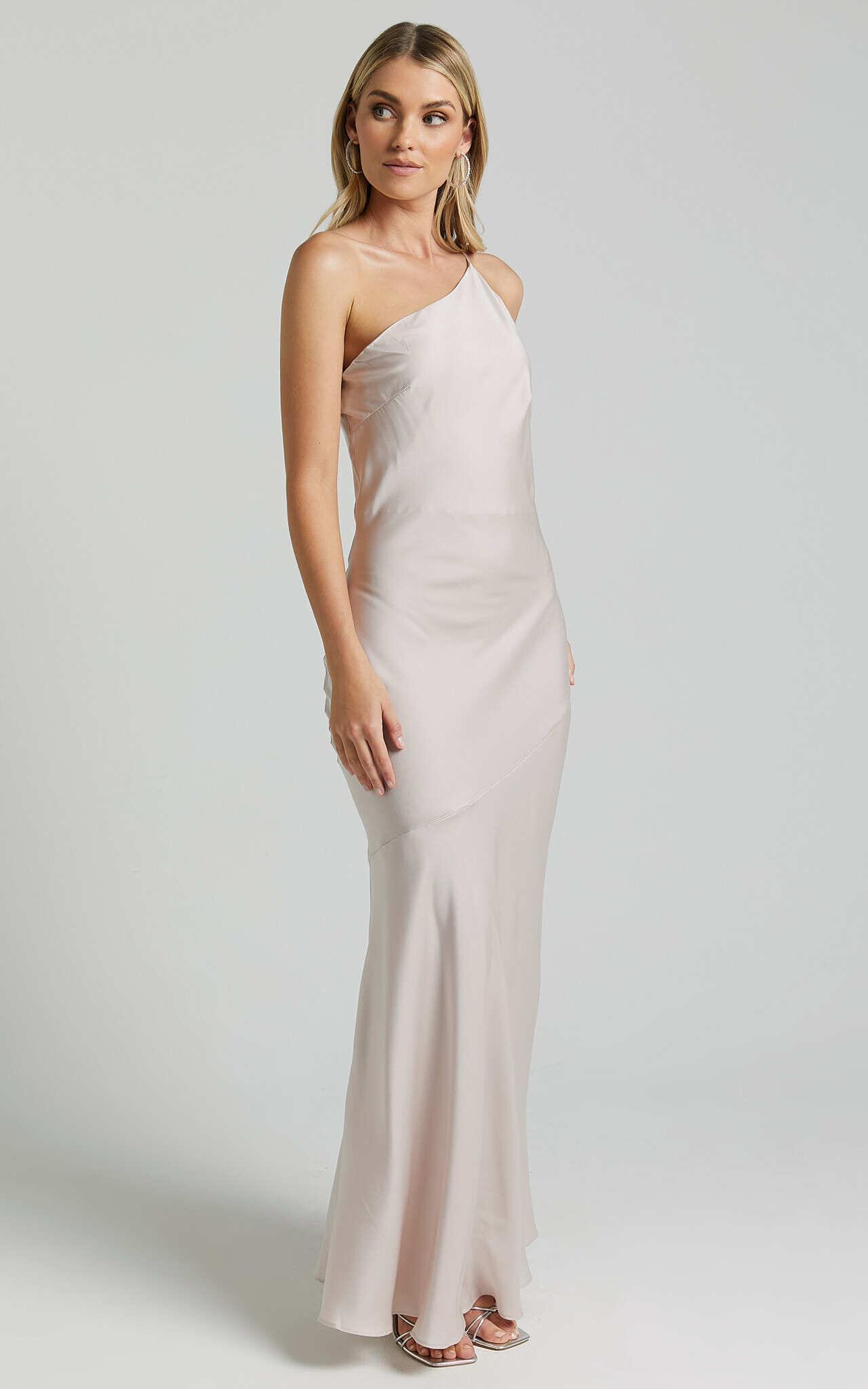 Rosalyn Maxi Dress - Asymmetric One Shoulder Cross Back Slip in Ivory Product Image