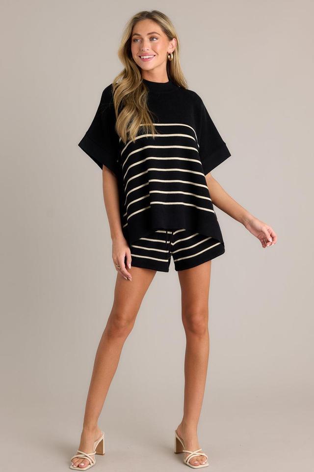 Serene Knit Black Stripe Poncho Sweater Top Product Image