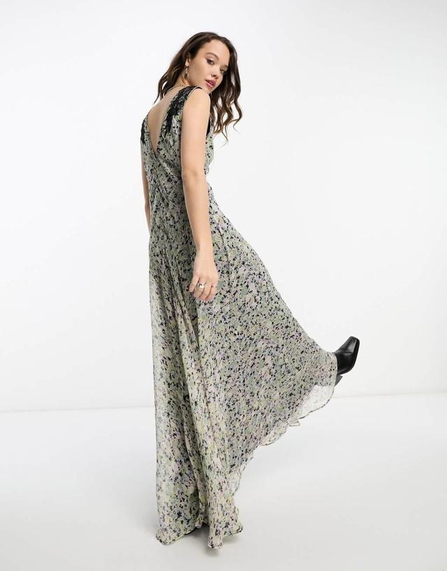 Reclaimed Vintage bias cut slip in blurred floral with lace Product Image