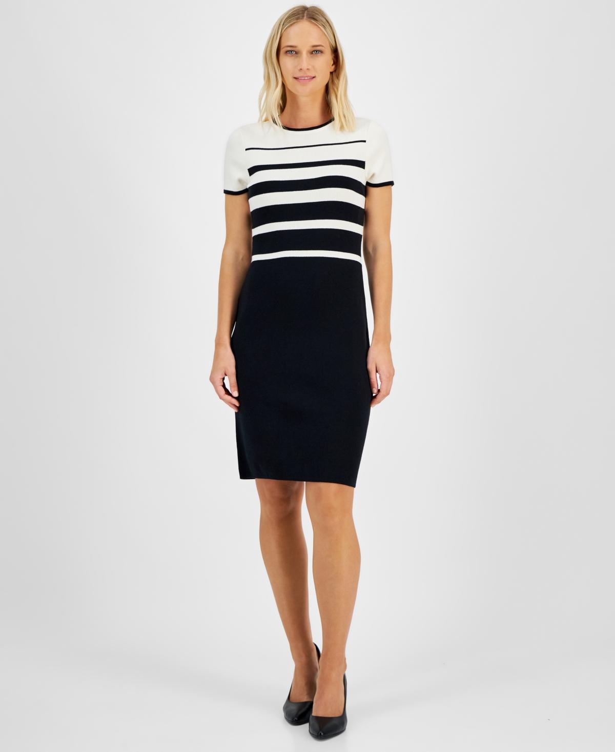 Anne Klein Womens Striped Short-Sleeve Dress Product Image